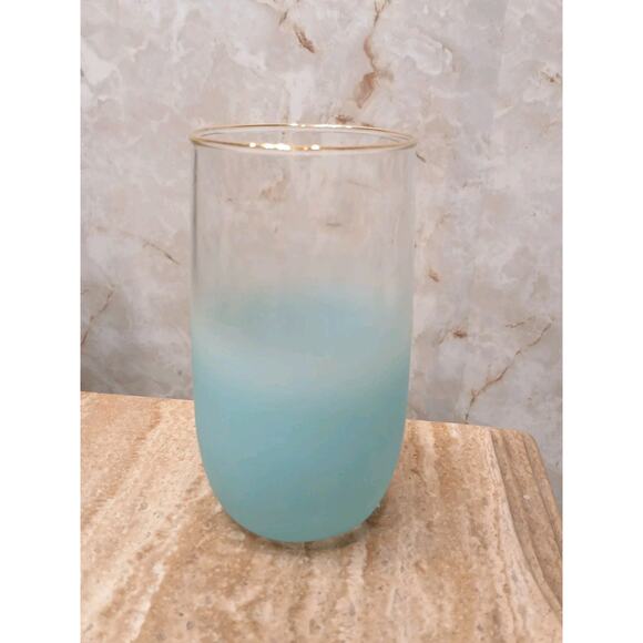 1950 West Virginia Blendo Water Glass Tumbler Frosted Turquoise Gold Party MCM - Picture 10 of 15